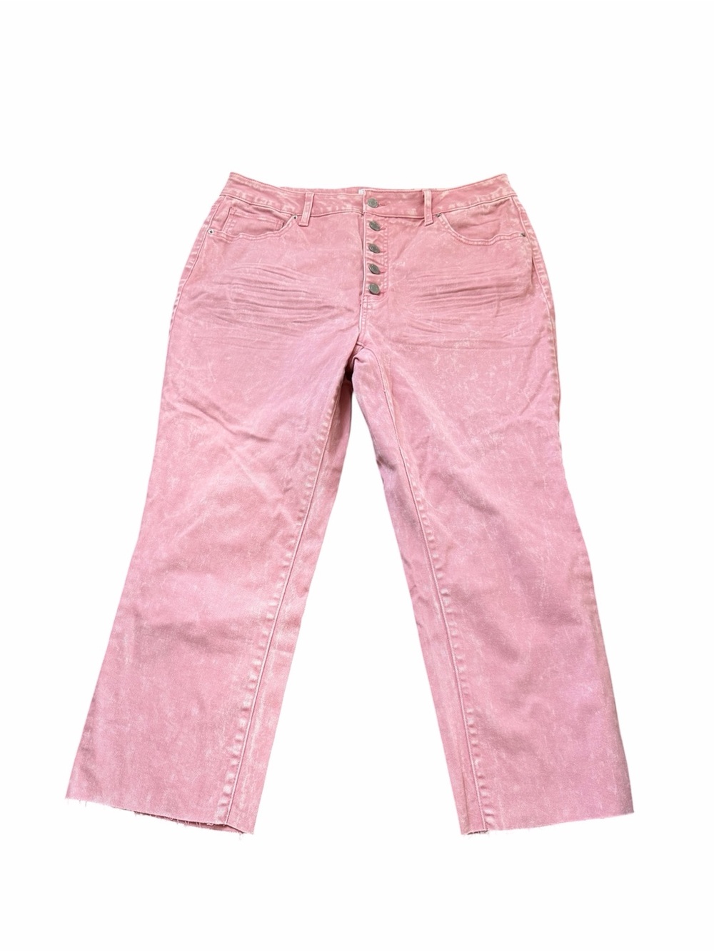 Time and Tru Pink Button-Fly Crop Jeans